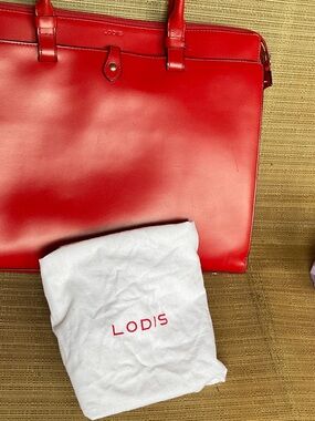 Lodis Vibrant Red Leather Tote with Double Shoulder Straps
